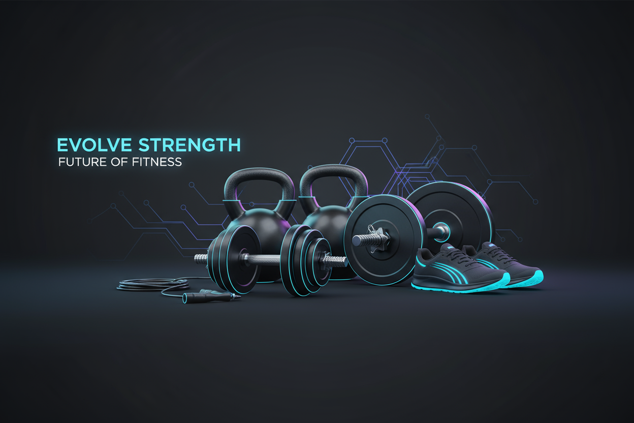 Modern fitness banner with glowing equipment